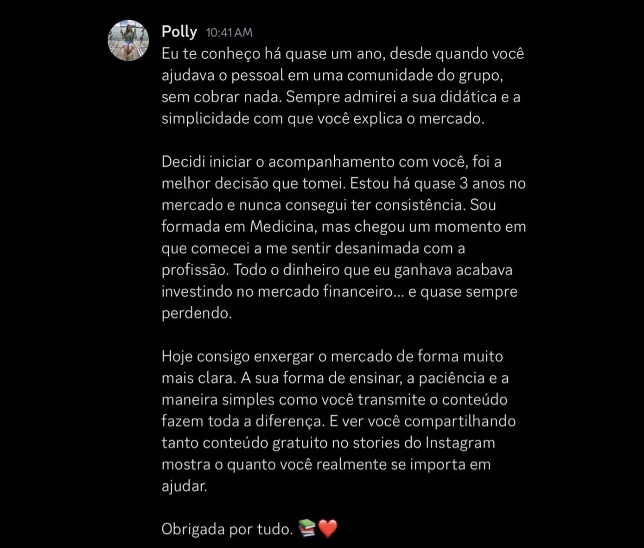 Feedback de Polly sobre a Mentoria Individual de Gean Patrick