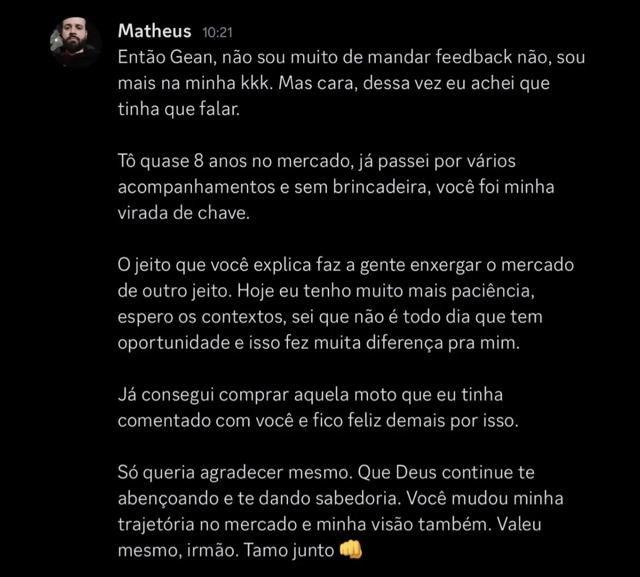 Feedback de Matheus sobre a Mentoria Individual de Gean Patrick