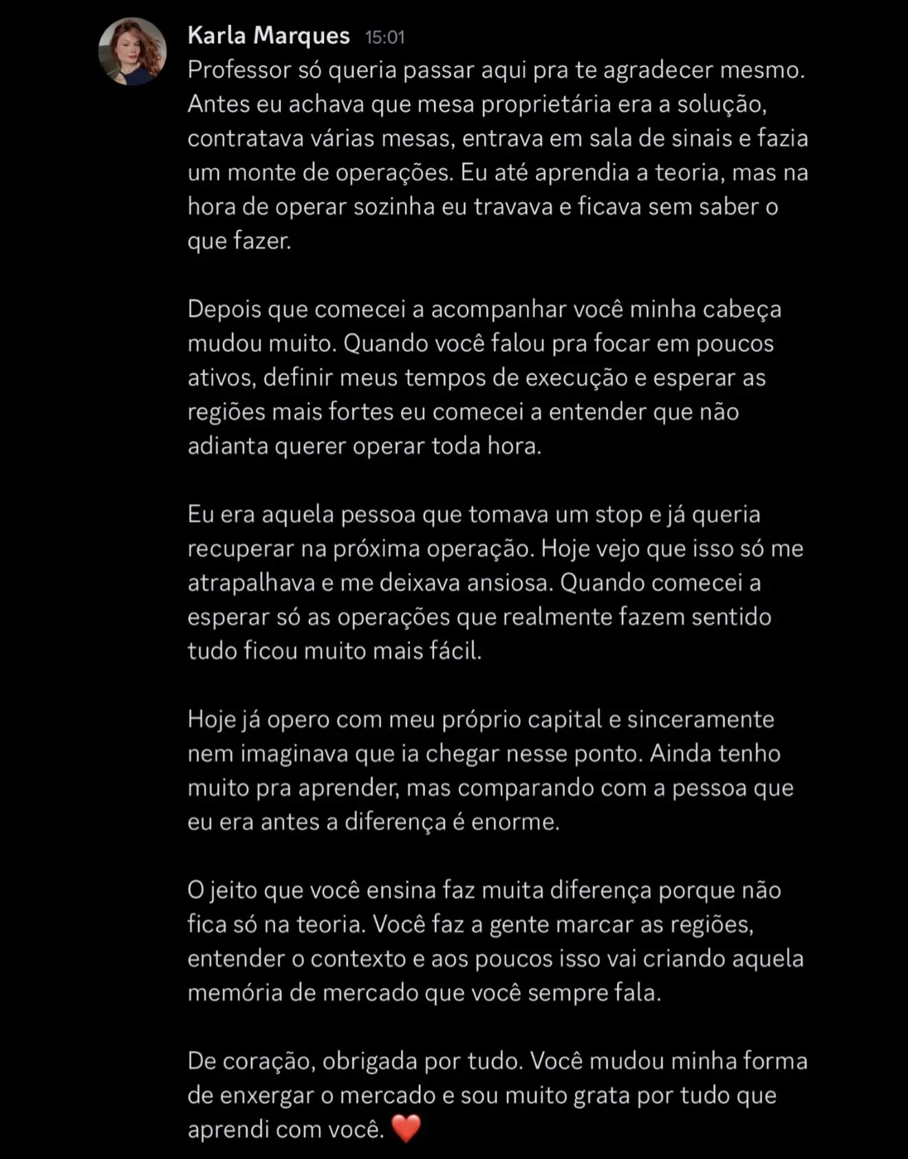 Feedback de Karla sobre a Mentoria Individual de Gean Patrick