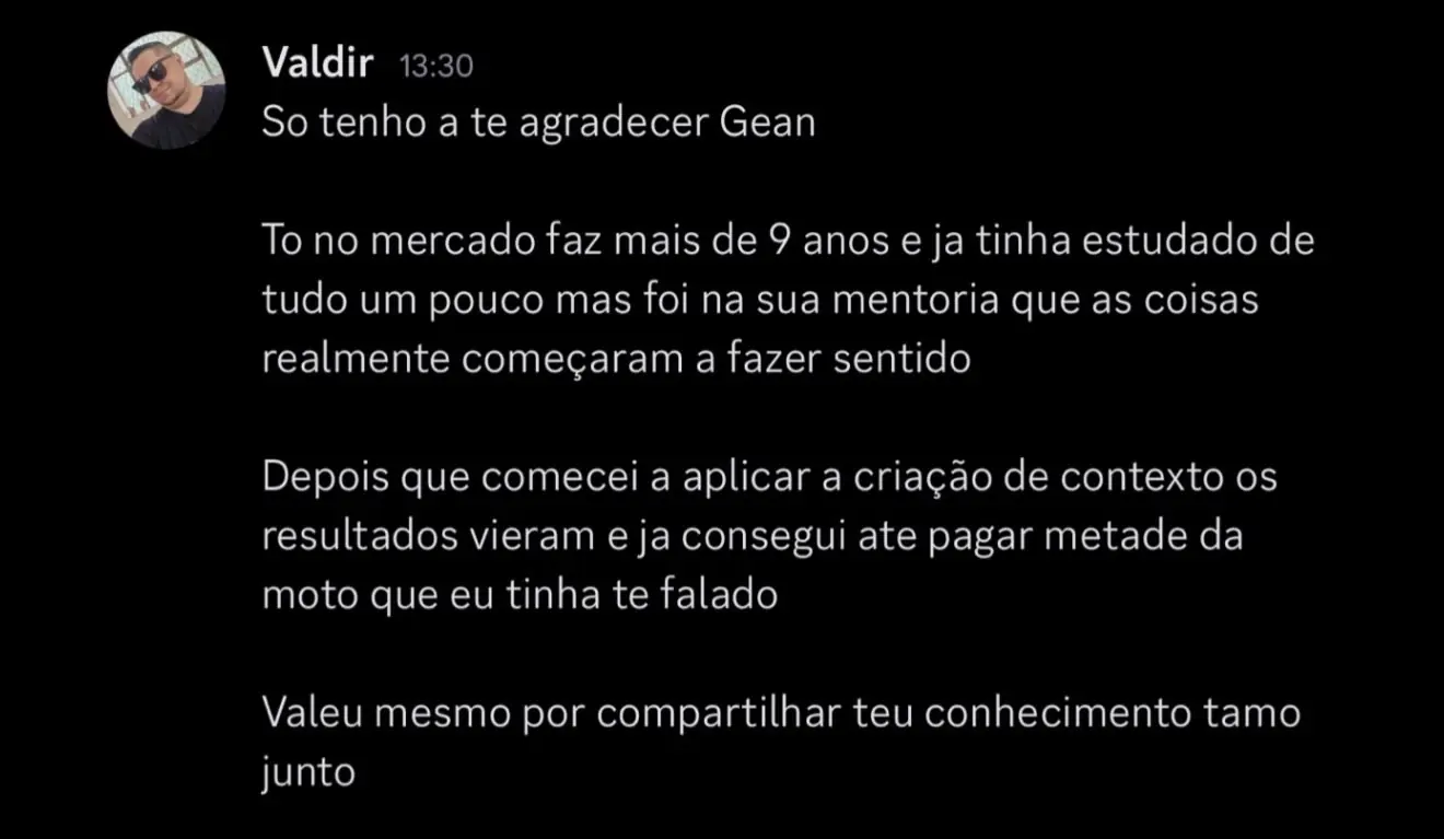 Feedback de Valdir sobre a Mentoria Individual de Gean Patrick
