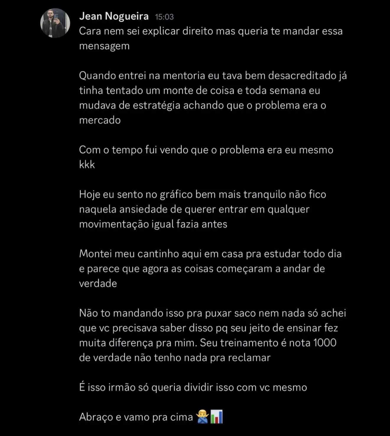 Feedback de Jean sobre a Mentoria Individual de Gean Patrick