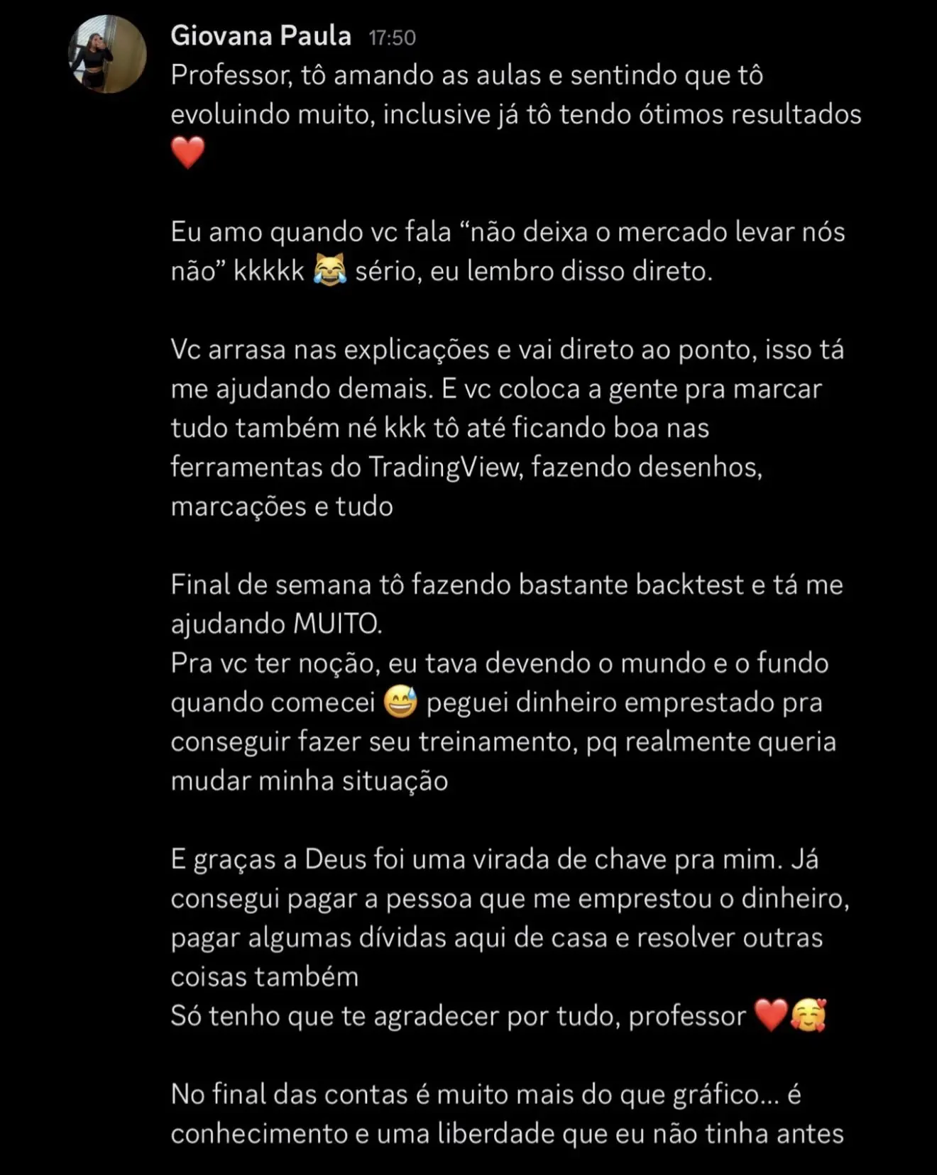 Feedback de Giovana sobre a Mentoria Individual de Gean Patrick