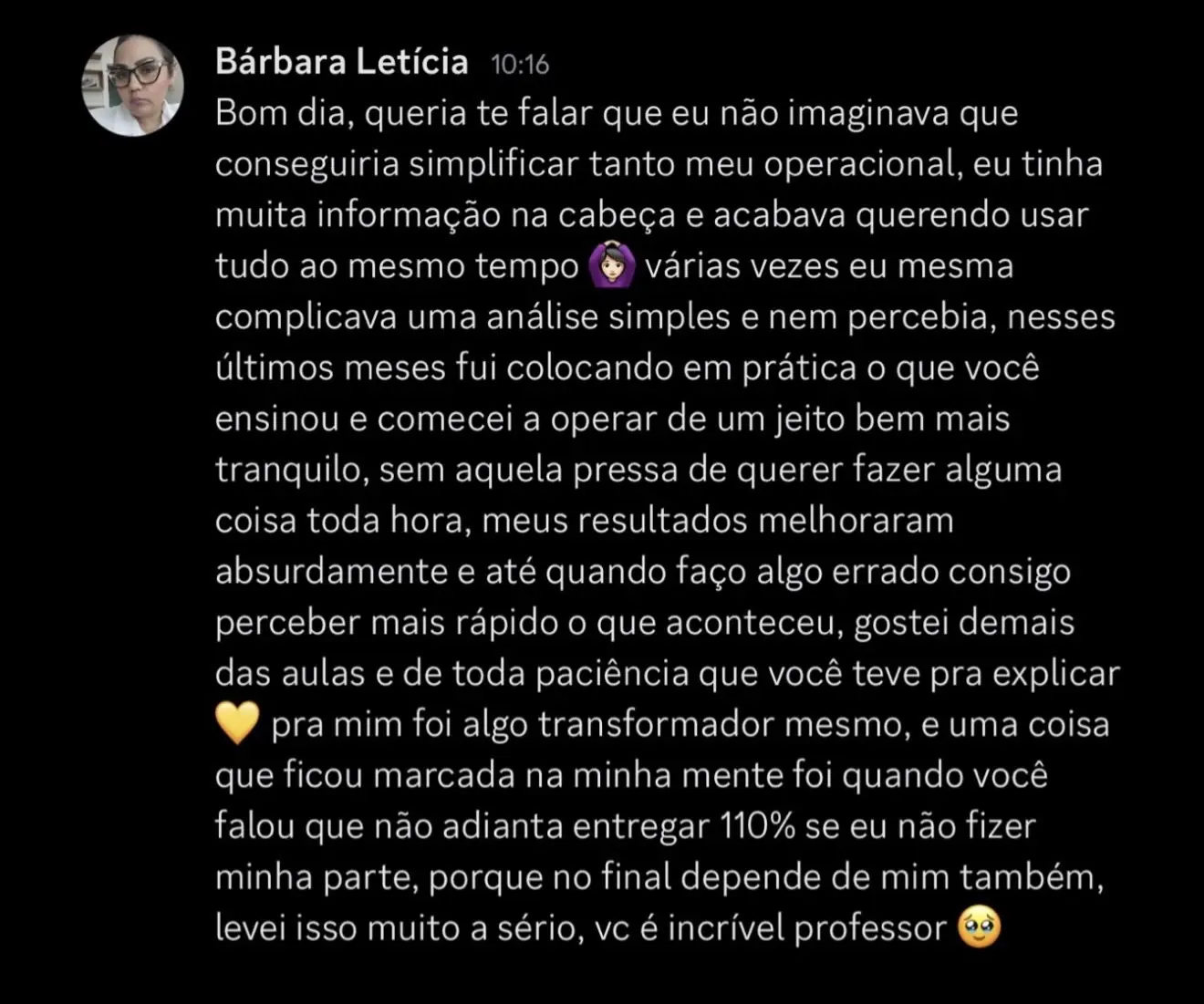 Feedback de Bárbara sobre a Mentoria Individual de Gean Patrick