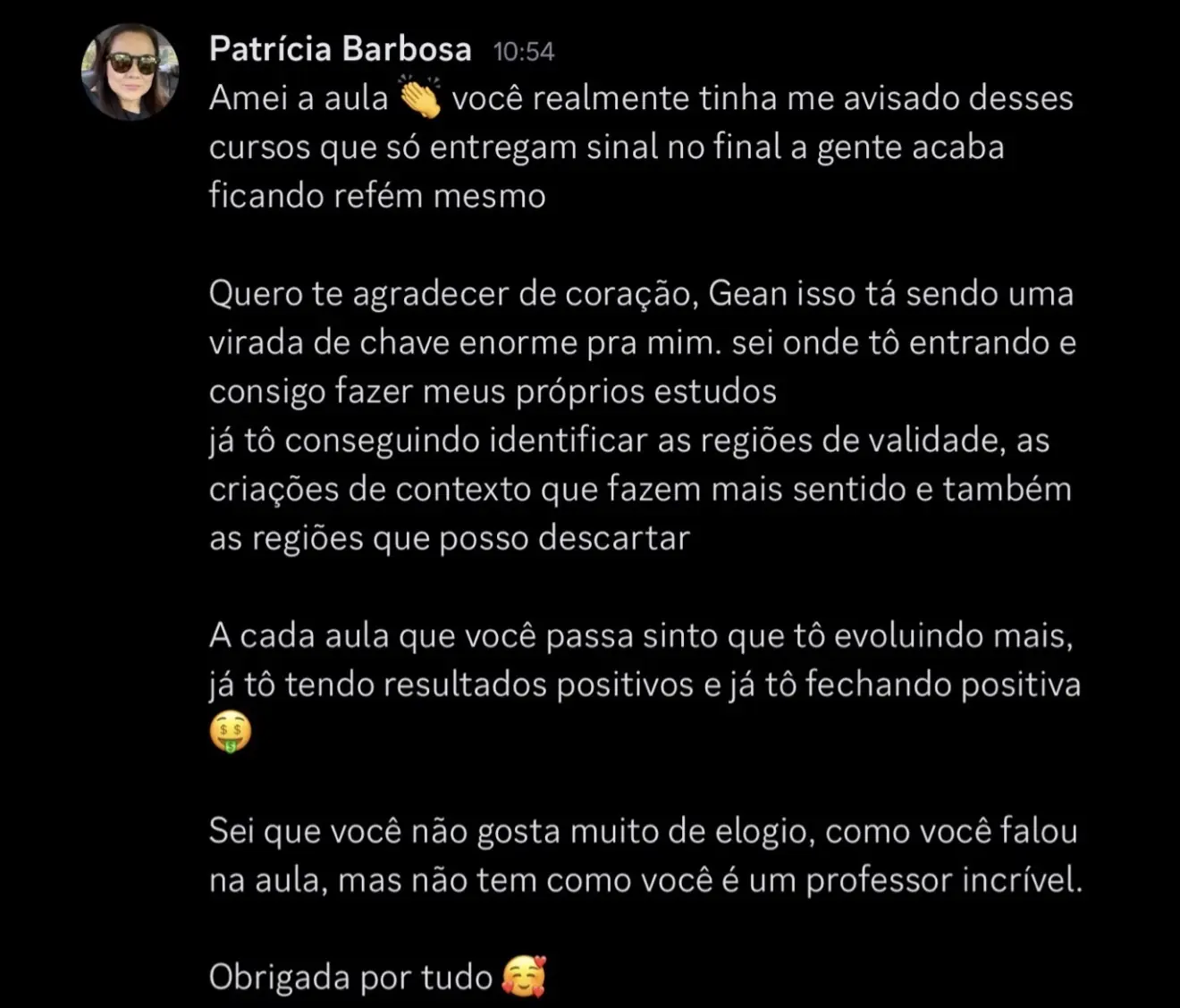 Feedback de Patrícia sobre a Mentoria Individual de Gean Patrick