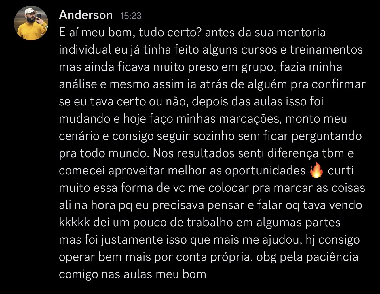 Feedback de Anderson sobre a Mentoria Individual de Gean Patrick